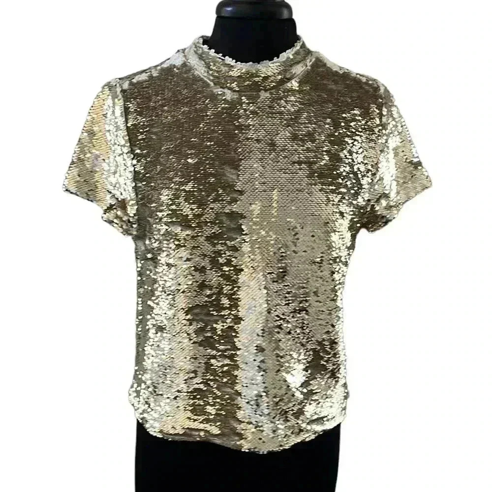 Anthropologie Hummingbird Sequin Open Back Blouse… - image 1